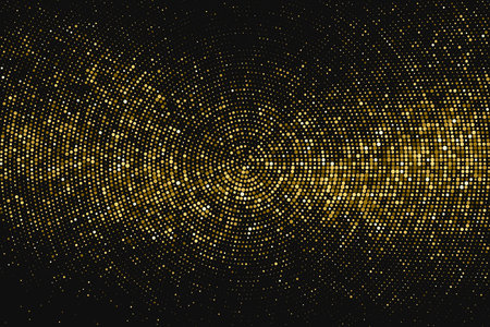 Gold Glitter Halftone Dotted Backdrop. Abstract Circular Retro Pattern. Pop Art Style Background. Golden Explosion Of Confetti. Digitally Generated Image. Vector illustration, Eps 10.のイラスト素材