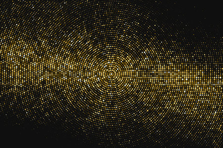 Gold Glitter Halftone Dotted Backdrop. Abstract Circular Retro Pattern. Pop Art Style Background. Golden Explosion Of Confetti. Digitally Generated Image. Vector illustration, Eps 10.のイラスト素材