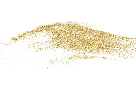 Gold Glitter Texture Isolated On White. Goldish Color Sequins. Golden Explosion Of Confetti. design element. Celebratory Background. Vector illustration, Eps 10.のイラスト素材