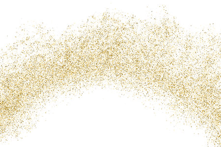 Gold Glitter Texture Isolated On White. Goldish Color Sequins. Golden Explosion Of Confetti. design element. Celebratory Background. Vector illustration, Eps 10.のイラスト素材
