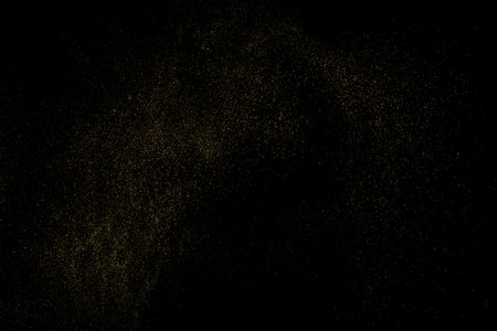 Gold Glitter Texture Isolated on Black Background. golden stardust. Amber Particle Color. Sparkles Rain. Vector illustration, Eps 10.のイラスト素材