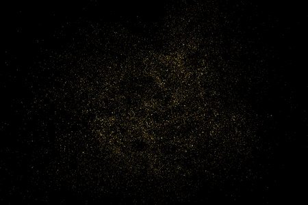 Gold Glitter Texture Isolated on Black Background. golden stardust. Amber Particle Color. Sparkles Rain. Vector illustration, Eps 10.のイラスト素材
