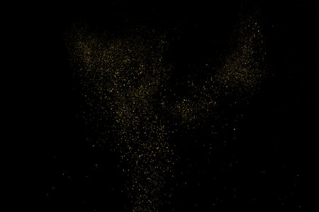 Gold Glitter Texture Isolated on Black Background. golden stardust. Amber Particle Color. Sparkles Rain. Vector illustration, Eps 10.のイラスト素材