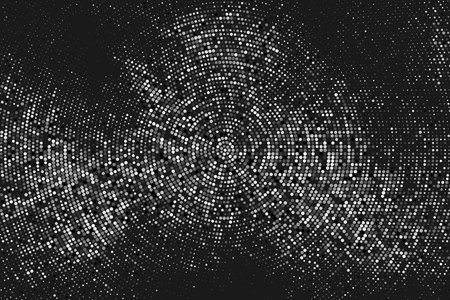 Black And White Halftone Dotted Backdrop.Monochrome Pop Art Style Background. Silver Explosion Of Confetti. Digitally Generated Image. Vector illustration, Eps 10.のイラスト素材