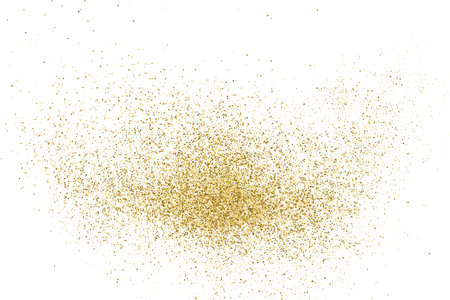 Gold Glitter Texture Isolated On White. Goldish Color Sequins. Golden Explosion Of Confetti. design element. Celebratory Background. Vector illustration, Eps 10.のイラスト素材
