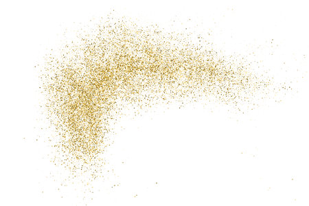 Gold Glitter Texture Isolated On White. Goldish Color Sequins. Golden Explosion Of Confetti. design element. Celebratory Background. Vector illustration, Eps 10.のイラスト素材