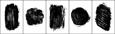 Set of ink black abstract paint stroke isolated on white background. paint drops. digitally generated image. Vector design elements, illustration, EPS 10.のイラスト素材