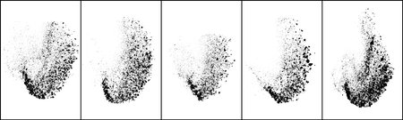 Set of explosion black grainy texture isolated on white background. Dust overlay textured. Dark noise particles. Grunge design elements. Vector illustration, Eps 10.のイラスト素材