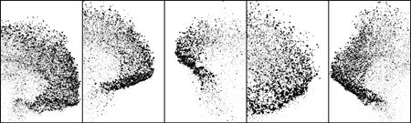 Set of explosion black grainy texture isolated on white background. Dust overlay textured. Dark noise particles. Grunge design elements. Vector illustration, Eps 10.のイラスト素材