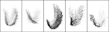 Set of explosion black grainy texture isolated on white background. Dust overlay textured. Dark noise particles. Grunge design elements. Vector illustration, Eps 10.のイラスト素材