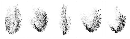 Set of explosion black grainy texture isolated on white background. Dust overlay textured. Dark noise particles. Grunge design elements. Vector illustration, Eps 10.のイラスト素材