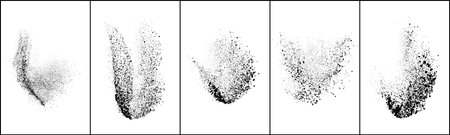 Set of explosion black grainy texture isolated on white background. Dust overlay textured. Dark noise particles. Grunge design elements. Vector illustration, Eps 10.のイラスト素材