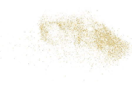 Gold Glitter Texture Isolated On White. Goldish Color Sequins. Golden Explosion Of Confetti. design element. Celebratory Background. Vector illustration, Eps 10.のイラスト素材