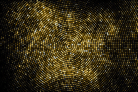 Gold Glitter Halftone Dotted Backdrop. Abstract Circular Retro Pattern. Pop Art Style Background. Golden Explosion Of Confetti. Digitally Generated Image. Vector illustration, Eps 10.のイラスト素材