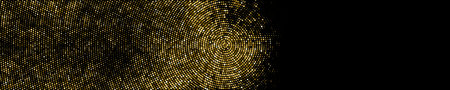 Gold Glitter Halftone Dotted Backdrop. Abstract Circular Retro Pattern. Pop Art Style Background. Golden Explosion Of Confetti. Wide Horizontal Long Banner For Site. Vector illustration, Eps 10.のイラスト素材