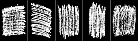Set of scribble hand drawn in chalk on black background. Shabby white texture. Monochrome stain element. Rusted effect. digitally generated image. Vector illustration, Eps 10.のイラスト素材