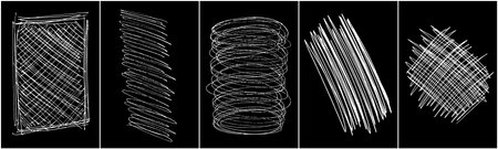 Set of scribble hand drawn in chalk on black background. Shabby white texture. Monochrome stain element. Rusted effect. digitally generated image. Vector illustration, Eps 10.のイラスト素材