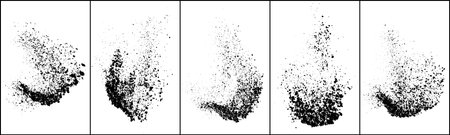 Set of explosion black grainy texture isolated on white background. Dust overlay textured. Dark noise particles. Grunge design elements. Vector illustration, Eps 10.のイラスト素材