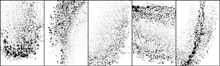 Set of explosion black grainy texture isolated on white background. Dust overlay textured. Dark noise particles. Grunge design elements. Vector illustration, Eps 10.のイラスト素材