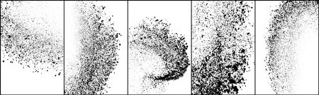 Set of explosion black grainy texture isolated on white background. Dust overlay textured. Dark noise particles. Grunge design elements. Vector illustration, Eps 10.のイラスト素材