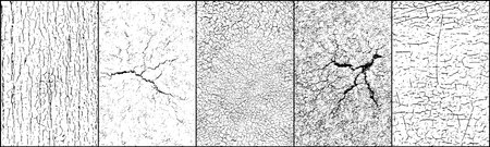 Set of cracks overlay textured. Distressed black texture. Dark grain texture on white background. grain noise particles. Rusted white effect. Grunge design elements. Vector illustration, EPS 10.のイラスト素材