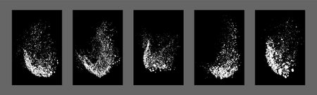 Set of white splashes isolated on black background. Abstract vector explosion. digitally generated image. Illustration, EPS 10.のイラスト素材