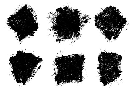 Set of black abstract brush strokes. Ink stain isolated on white background. Grainy textured design elements. Vector illustration, eps 10.のイラスト素材