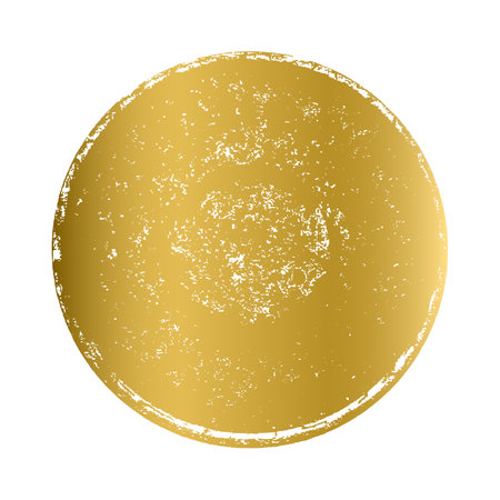 Gold stamp round shape isolated on white background. golden texture circle design element. Vector illustration, eps 10.のイラスト素材