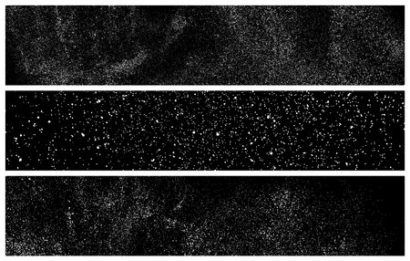 Set Of White Grainy Texture On Black. panoramic background. Wide Horizontal Long Banner For Site. Dust Overlay. Light Colored Noise Granules. Snow Vector Elements. Illustration, EPS 10.のイラスト素材