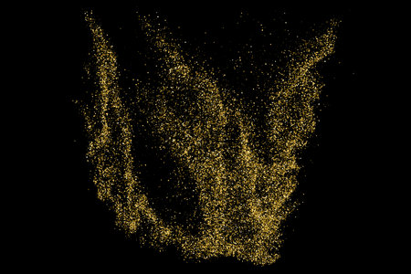 Gold Glitter Texture Isolated On Black. Goldish Color Sequins. Celebratory background. Golden Explosion Of Confetti. Vector illustration, Eps 10.のイラスト素材