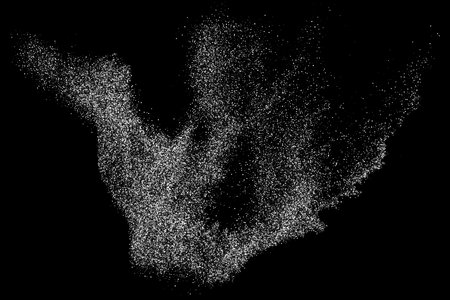 Abstract white grainy texture isolated on black background. Dust overlay textured. grain noise particles. snow effects. design element. Vector illustration, EPS 10.のイラスト素材