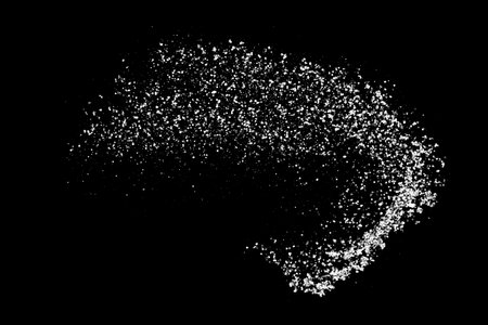 Abstract white grainy texture isolated on black background. Dust overlay textured. grain noise particles. snow effects. design element. Vector illustration, EPS 10.のイラスト素材