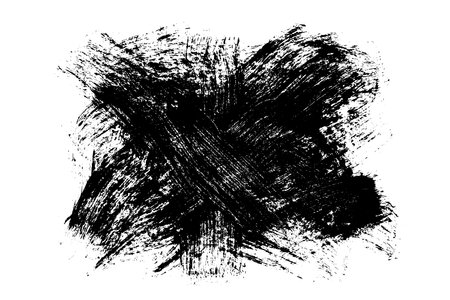 Black abstract brush strokes. Ink stain isolated on white background. Grainy textured design elements. Vector illustration, eps 10.のイラスト素材