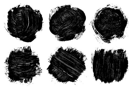 Set of black abstract brush strokes. Ink stain isolated on white background. Grainy textured design elements. Vector illustration, eps 10.のイラスト素材