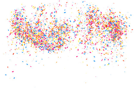 Colorful Explosion Of Confetti. Grainy Abstract Multicolored Texture Isolated On White Background. Flat Design Element. Vector illustration, Eps 10.のイラスト素材