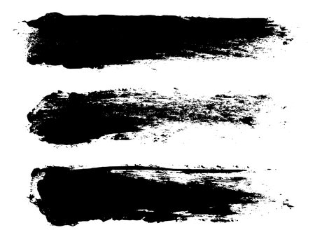 Set of black abstract brush strokes. Ink stain isolated on white background. Grainy textured design elements. Vector illustration, eps 10.のイラスト素材