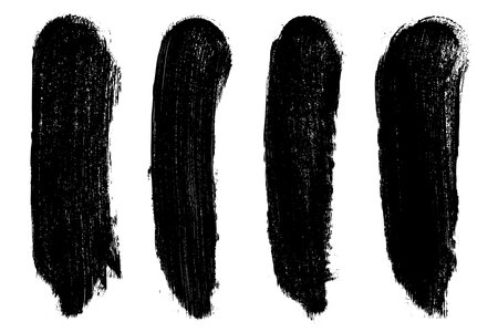Set of black abstract brush strokes. Ink stain isolated on white background. Grainy textured design elements. Vector illustration, eps 10.のイラスト素材