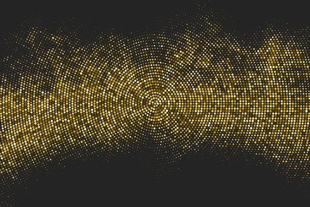 Gold Glitter Halftone Dotted Backdrop. Abstract Circular Retro Pattern. Pop Art Style Background. Golden Explosion Of Confetti. Digitally Generated Image. Vector illustration, Eps 10.のイラスト素材