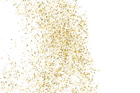 Gold Glitter Texture Isolated On White. Goldish Color Sequins. Golden Explosion Of Confetti. design element. Celebratory Background. Vector illustration, Eps 10.のイラスト素材