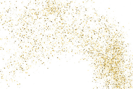 Gold Glitter Texture Isolated On White. Goldish Color Sequins. Golden Explosion Of Confetti. design element. Celebratory Background. Vector illustration, Eps 10.のイラスト素材