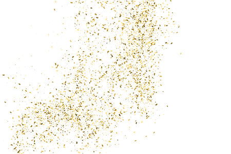 Gold Glitter Texture Isolated On White. Goldish Color Sequins. Golden Explosion Of Confetti. design element. Celebratory Background. Vector illustration, Eps 10.のイラスト素材