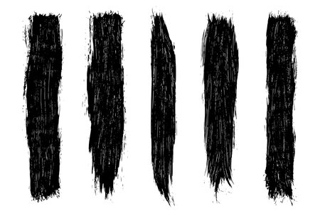 Set of black abstract brush strokes. Ink stain isolated on white background. Grainy textured design elements. Vector illustration, eps 10.のイラスト素材