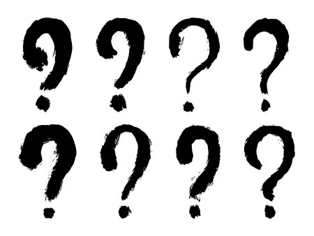 Set of black question mark isolated on white background. interrogative symbol. Ink brush strokes. watercolor icon design. Vector illustration, eps 10.のイラスト素材