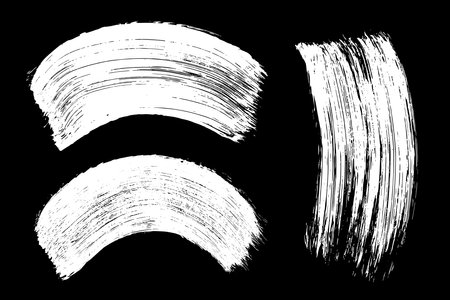 Set of white strokes paint on black background. Pastel smears element. Hand drawn in chalk. Vector illustration, Eps 10.のイラスト素材