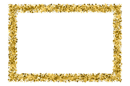 Golden frame. Glitter texture isolated on white. Editable template. Glittering celebratory background. Gold explosion of confetti. Vector illustration, eps 10.のイラスト素材