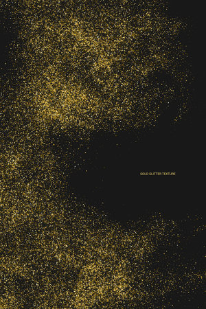 Gold Glitter Texture Isolated On Black. Goldish Color Sequins. Celebratory Background. Golden Explosion Of Confetti. Vector Illustration, Eps 10.のイラスト素材