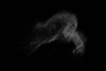 White grainy texture. Abstract dust overlay. Grain noise. White explosion on black background. Splash realistic effect. Vector illustration, eps 10.のイラスト素材