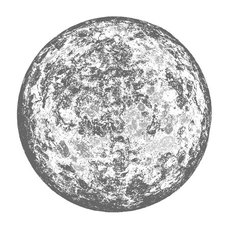 Moon, earth, planet isolated on white background. Abstract black stamp texture round shape. Grainy circle textured design elements. Vector illustration. EPS 10.のイラスト素材