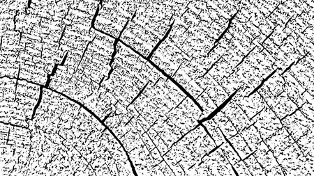 Wood distress overlay textured. Cross section tree rings cut slice. Black grainy texture on white background. Grunge design elements. Vector illustration. EPS 10.のイラスト素材
