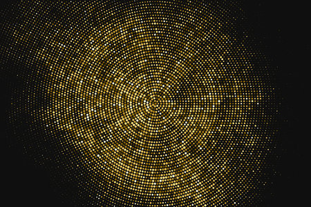 Gold Glitter Halftone Dotted Backdrop. Abstract Circular Retro Pattern. Pop Art Style Background. Golden Explosion Of Confetti. Digitally Generated Image. Vector Illustration, Eps 10.のイラスト素材